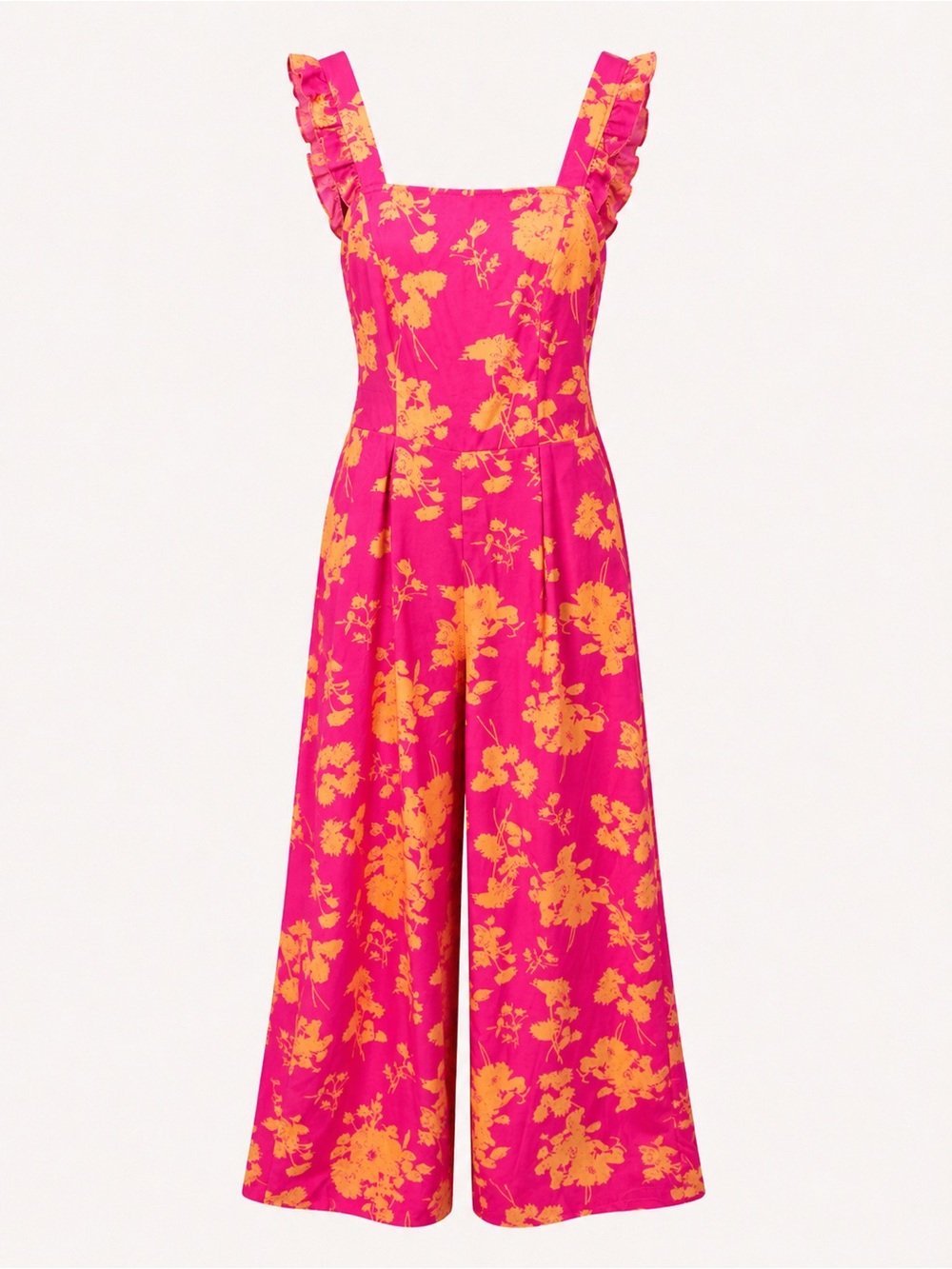 Cupshe Hot Pink & Yellow Floral Ruffle-Strap Wide-Leg Jumpsuit